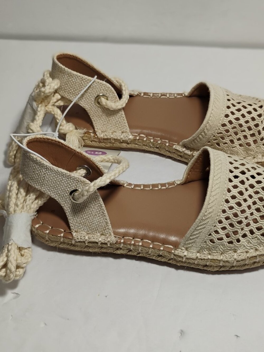 NWT A New Day Womens Espadrilles Sandals Ivory Crochet Ankle Wrap Size 6.5 - Picture 2 of 11